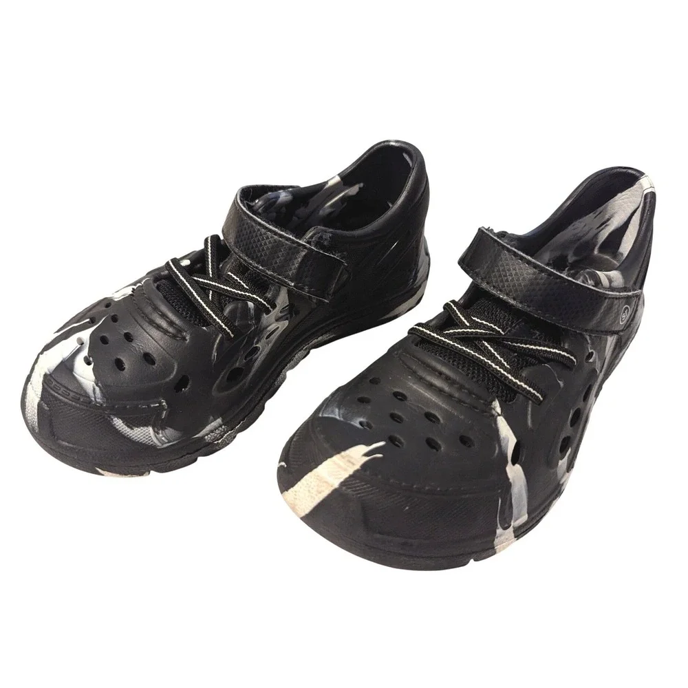 Stride Rite 360 Ocean Boys Black White Marble Rubber Water Shoes Hook Loop Sz 12